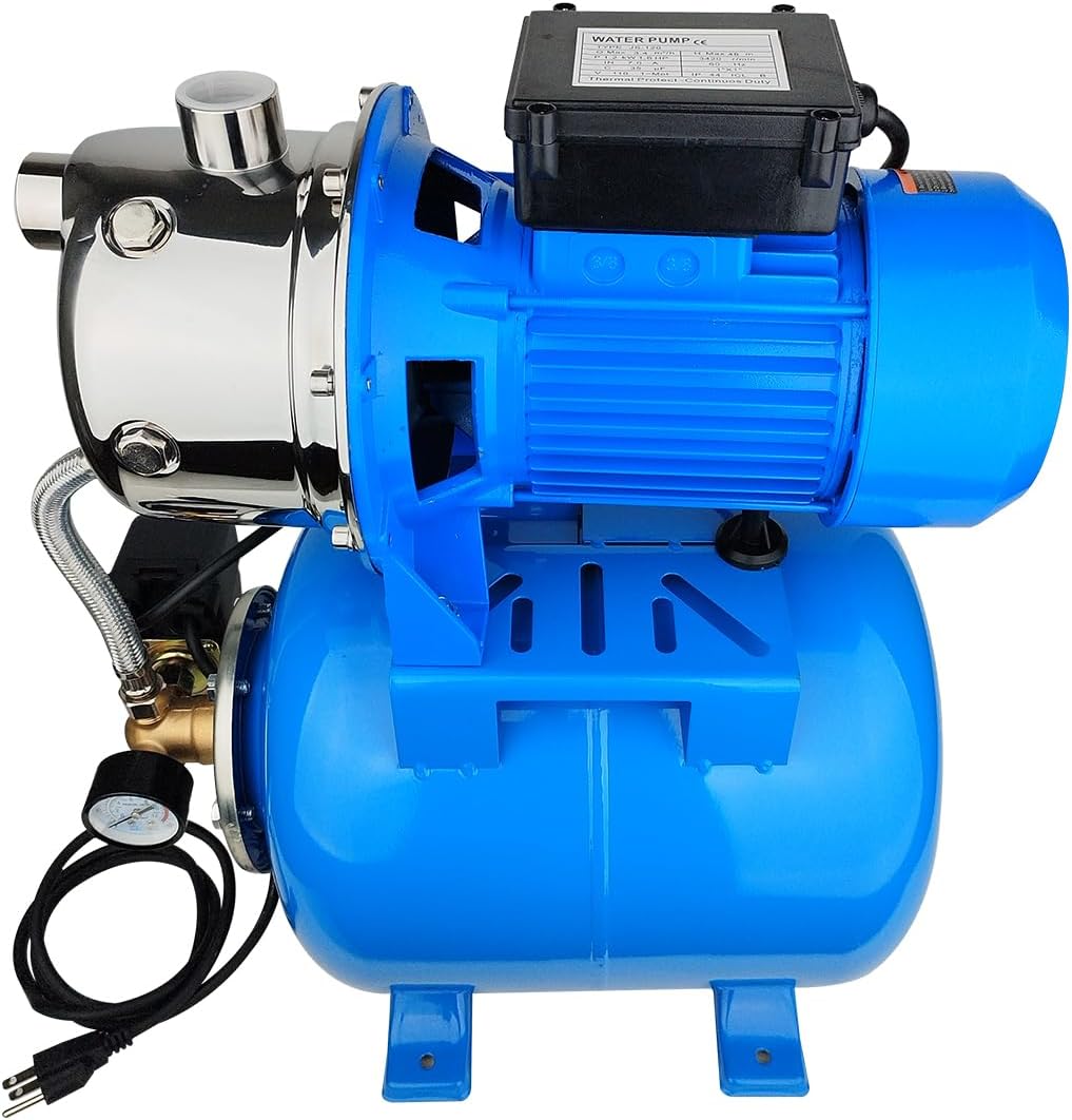 1.6Hp SS Shallow Well & Pressure Booster Pump 110V Water Transfer 48m 15GPM Automatic for Home Garden Sprinkler System Lawn Farm Draining Irrigation