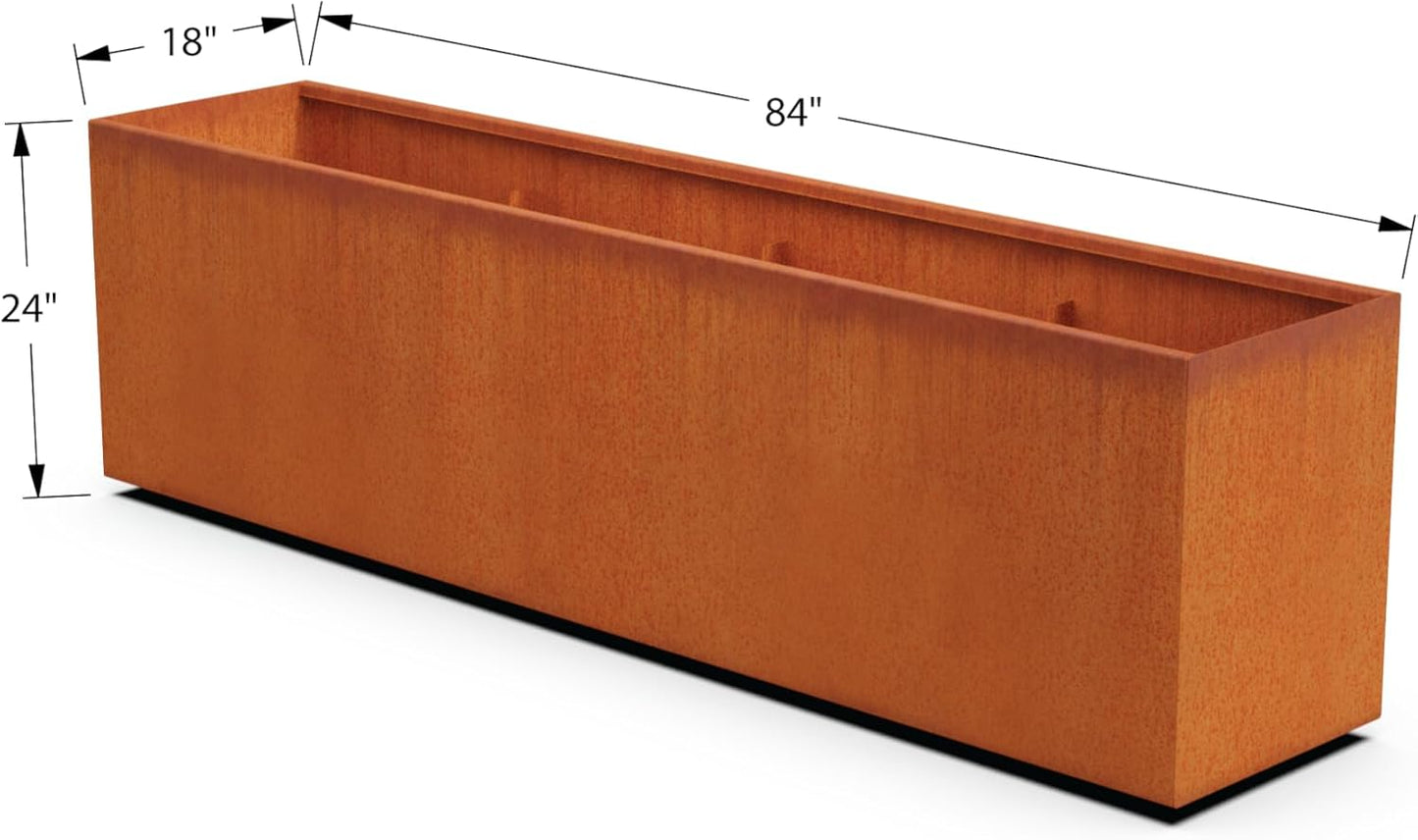 Large Rectangular Planters for Outdoor Plants | Extra Large 84x18x24 Corten Steel Planter Box for Patios and Gardens | Heavy Duty Metal Planter