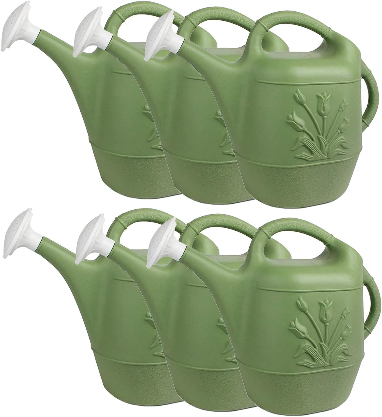 PMU 2 Gallon Watering Can - Garden Watering Can for Indoor & Outdoor Plants - Plastic Water Can with Detachable Sprinkler Head - Large Water Pot, Made in USA - Sage Green Pkg/6