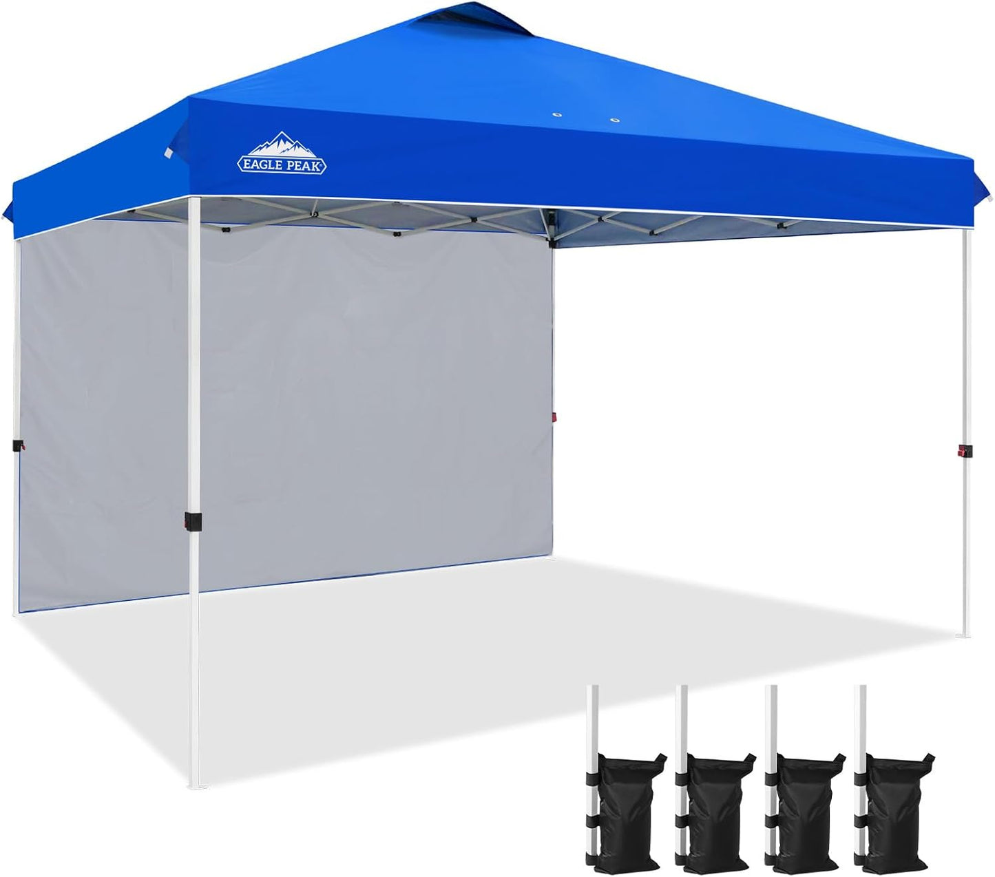 EAGLE PEAK Pop Up Canopy Tent with 1 Sidewall, Easy Setup Event Tent, Outdoor Sun Shade, Wheeled Carry Bag, Stakes and Guy Ropes, Instant Canopy 12x12, Blue