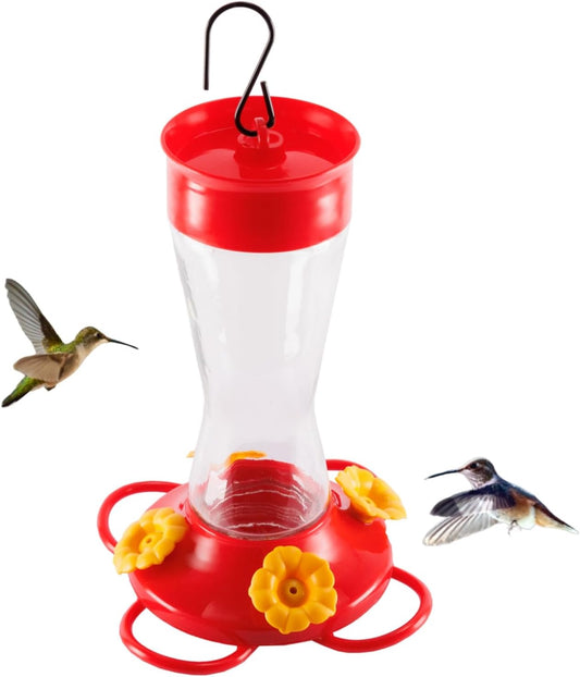Nature's Rhythm Bird Feeder 4 bee Guard Plastic Yellow Flowers Feeding Port 8oz Glass Pinch Waist Hummingbird Feeder (1Pcs)