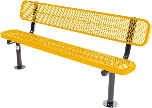 Coated Outdoor Furniture Heavy-Duty Outdoor Bench Thermoplastic Coated, Expanded Metal, Commercial-Grade Seating, Made in America (Surface with Back, 6 Ft, Yellow)