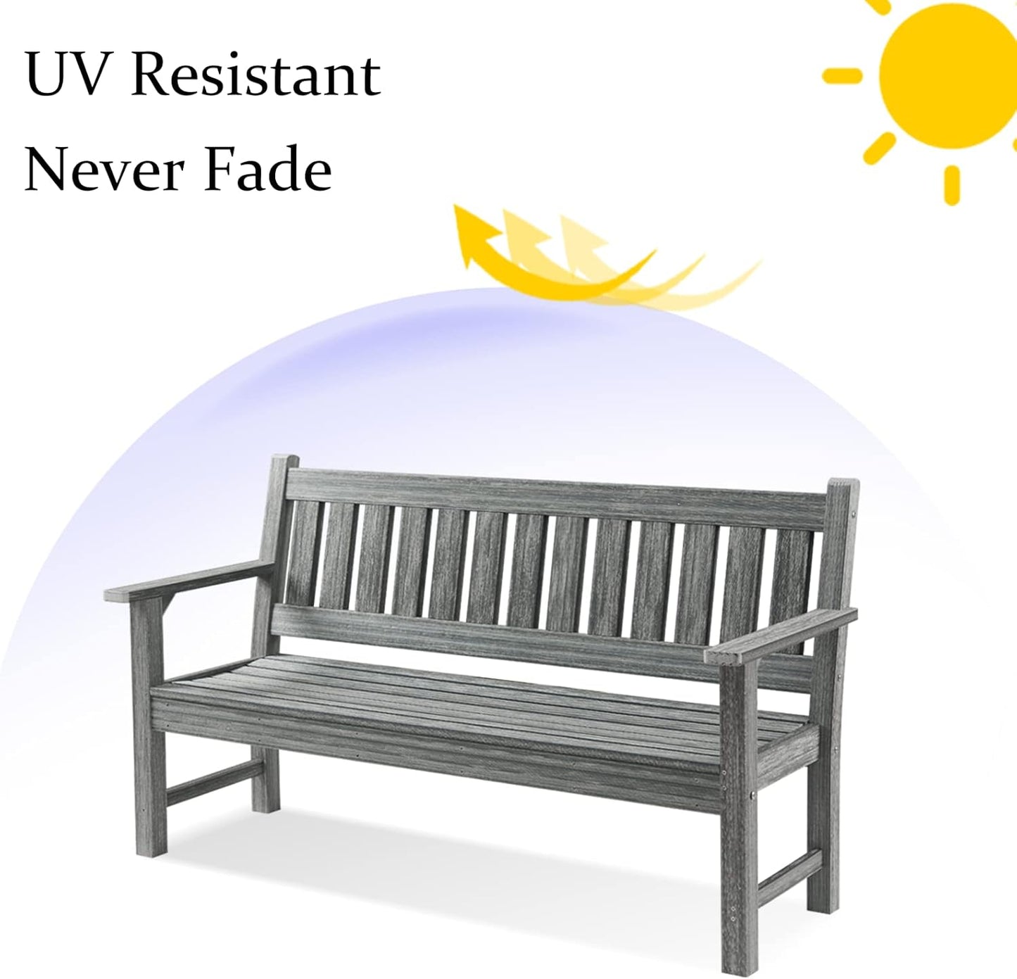 Outdoor Bench, 3-Person Garden Bench, Poly Lumber Patio Bench for Outdoors, Porch, and Park (Grey)