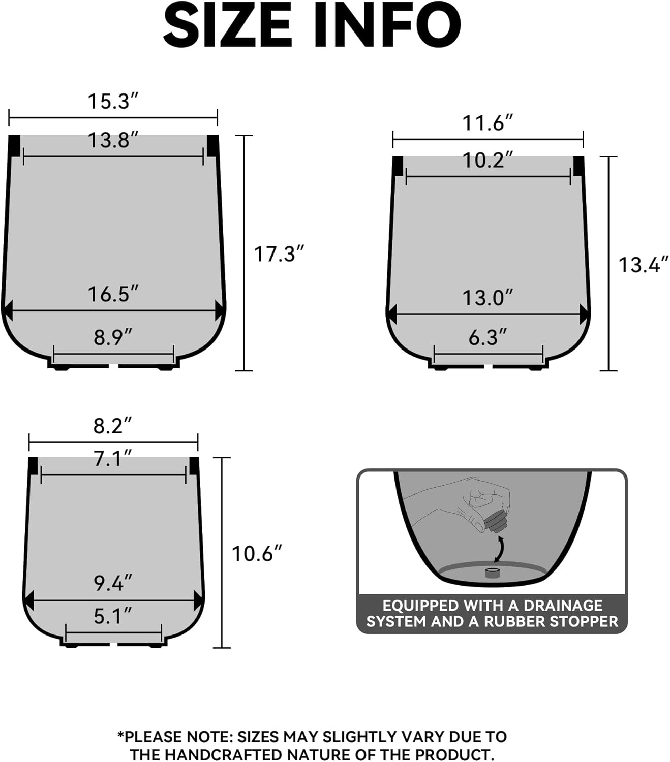 Kante 15.3" Dia Round Concrete Planter, Outdoor Indoor Large Plant Pots Containers with Drainage Hole and Rubber Plug for Home Garden Patio, Oil Rubbed Bronze