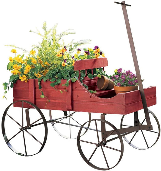 Collections Etc Amish Wagon Decorative Indoor/Outdoor Garden Backyard Planter, Red