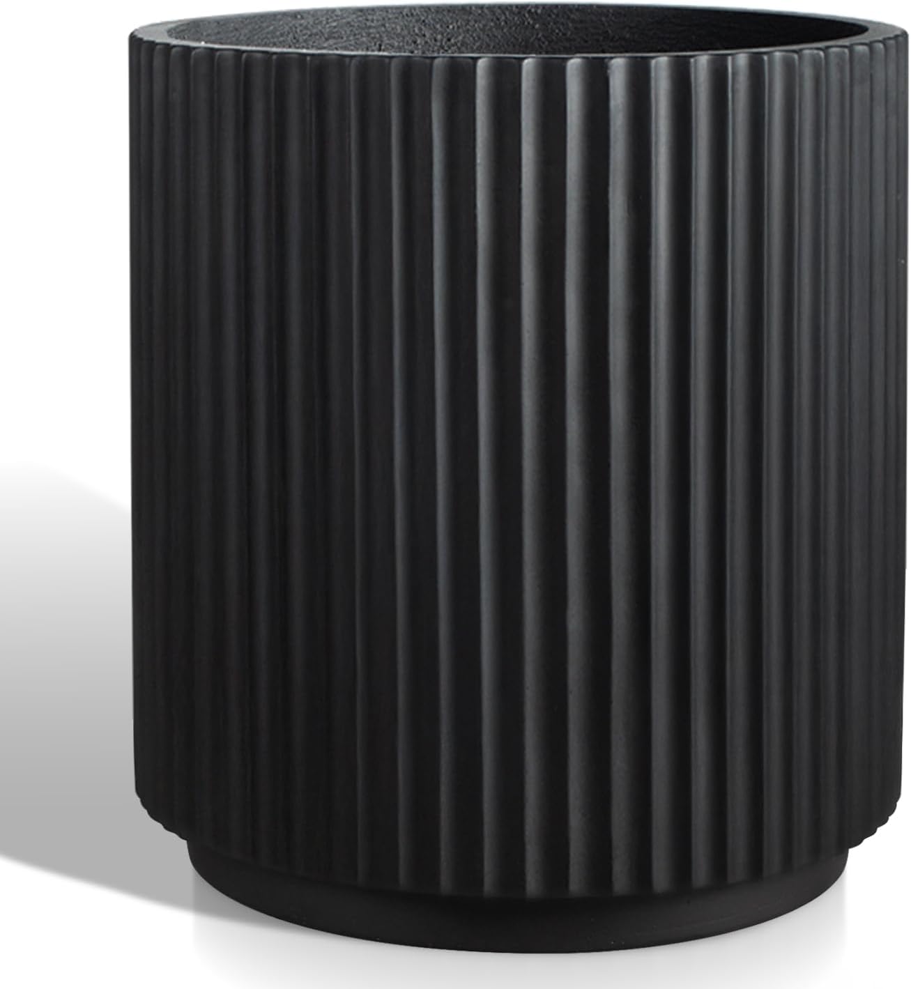Round Concrete Planter Outdoor Indoor, Large Cement Plant Pots for Flowers (Vertical Black, 16 inch)