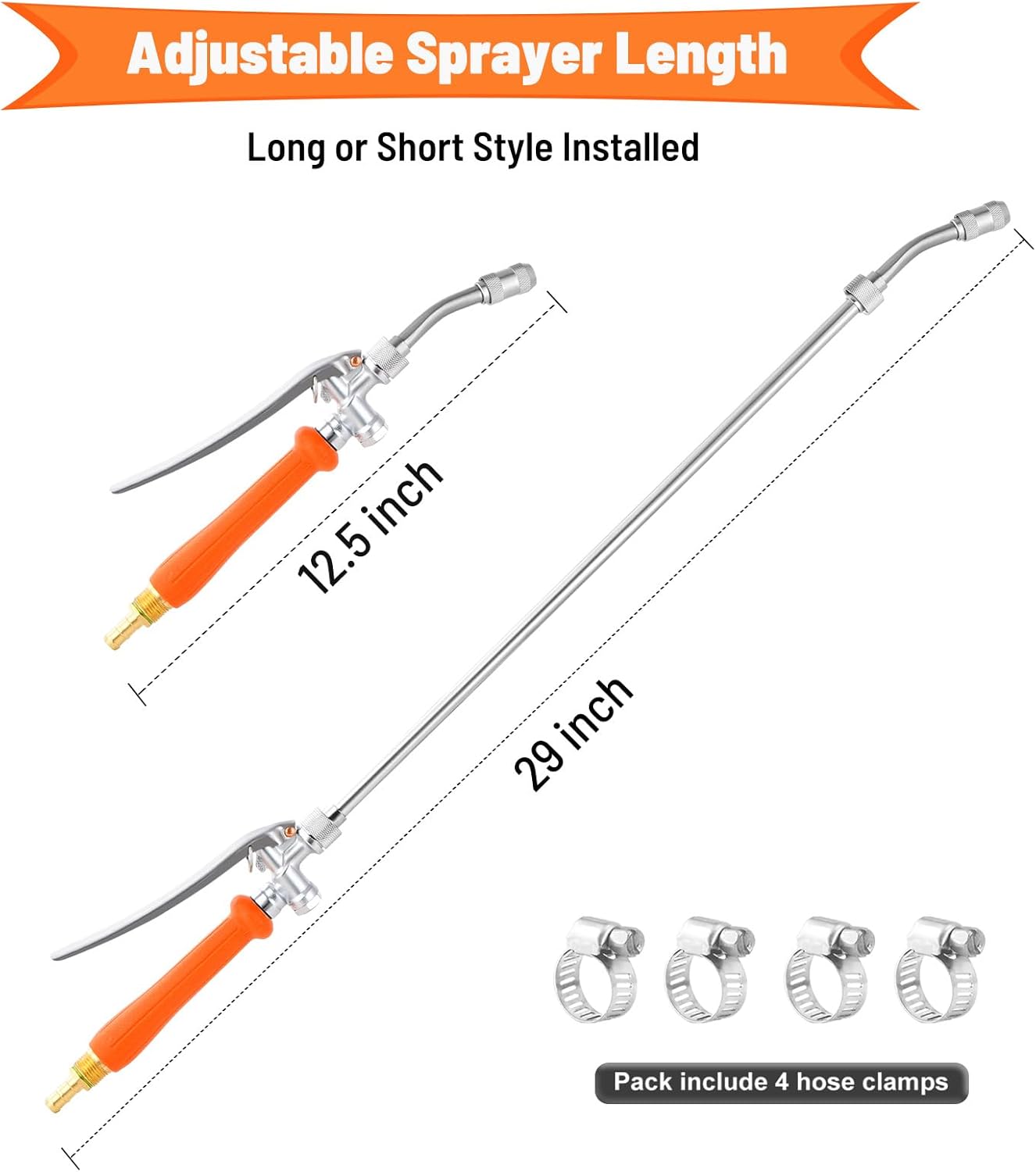 2 Pack 29 Inch Spray Wand, Brass Barb Match 1/4" & 3/8" Sprayer Wand Hoses, Adjustable Nozzle Stainless Steel Sprayer Wand with Shut off Valve for Weed Garden Car Wash