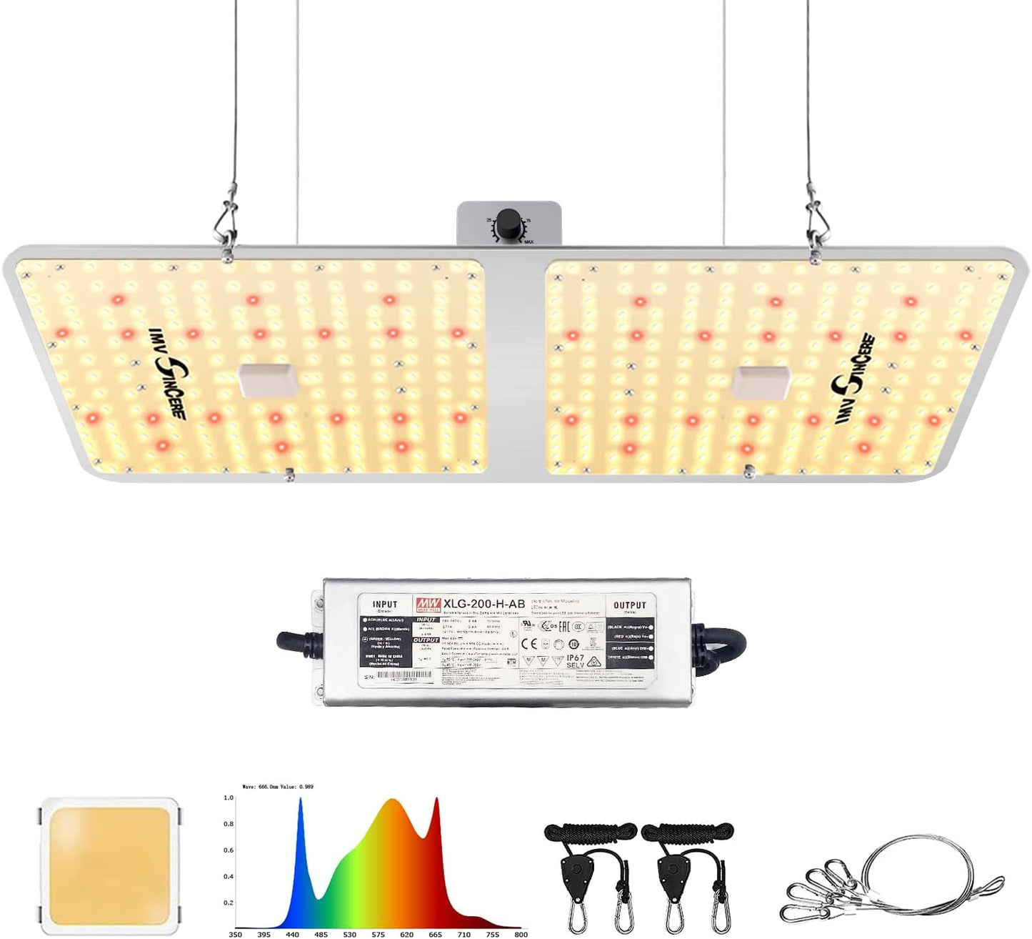IMVSINCERE LED Grow Lights, BC200W Full-Spectrum LED Grow Light with Samsung Diodes Dimmable