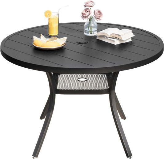 DIFY Patio Round Dining Table, 47.5" All Weather Round Outdoor Table with 1.57" Umbrella Hole for 6 Person, Perfect for Lawn Poolside and Backyard, Black