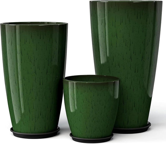 QCQHDU 24,21,11 inch Large Planters with Drainage Hole & Saucer, Set of 3 Plant Pots Tall Planter for Indoor & Outdoor Plants Home Modern Decor