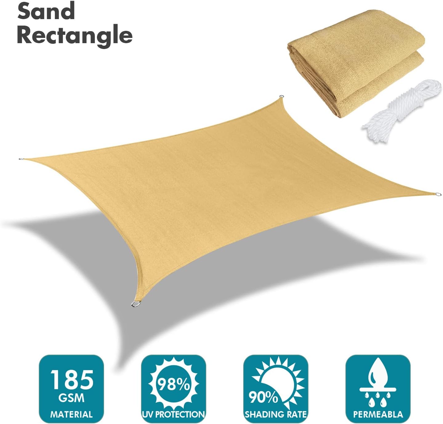 KANAGAWA 20'X24' Sand Custom Size Sun Shade Sail Rectangle UV Block Canopy Cover for Patio Backyard Lawn Garden Outdoor (Customized Available)