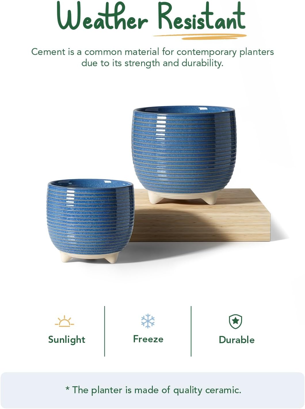LE TAUCI Ceramic Plant Pots, 5.1 + 6.4 Inch Footed Pots for Plants, Modern Flower Pots for Home and Office, Indoor Planters with Drainage, Reactive Glaze Blue