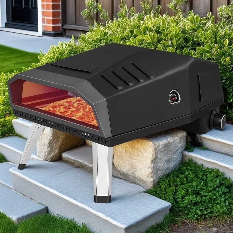 12" Pizza Oven, BOINN Pizza Oven Outdoor with Folding Design, Portable Outdoor Propane Gas Oven with Integrated Thermometer for Backyard, Camping, Picnic