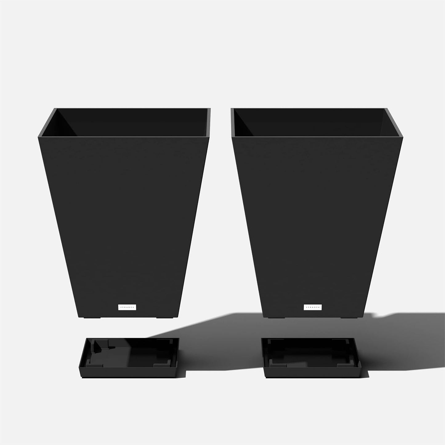 Veradek Nobleton Indoor/Outdoor Wide Square Planter (Black, 22" - 2 Pack with 2 Saucer Trays)