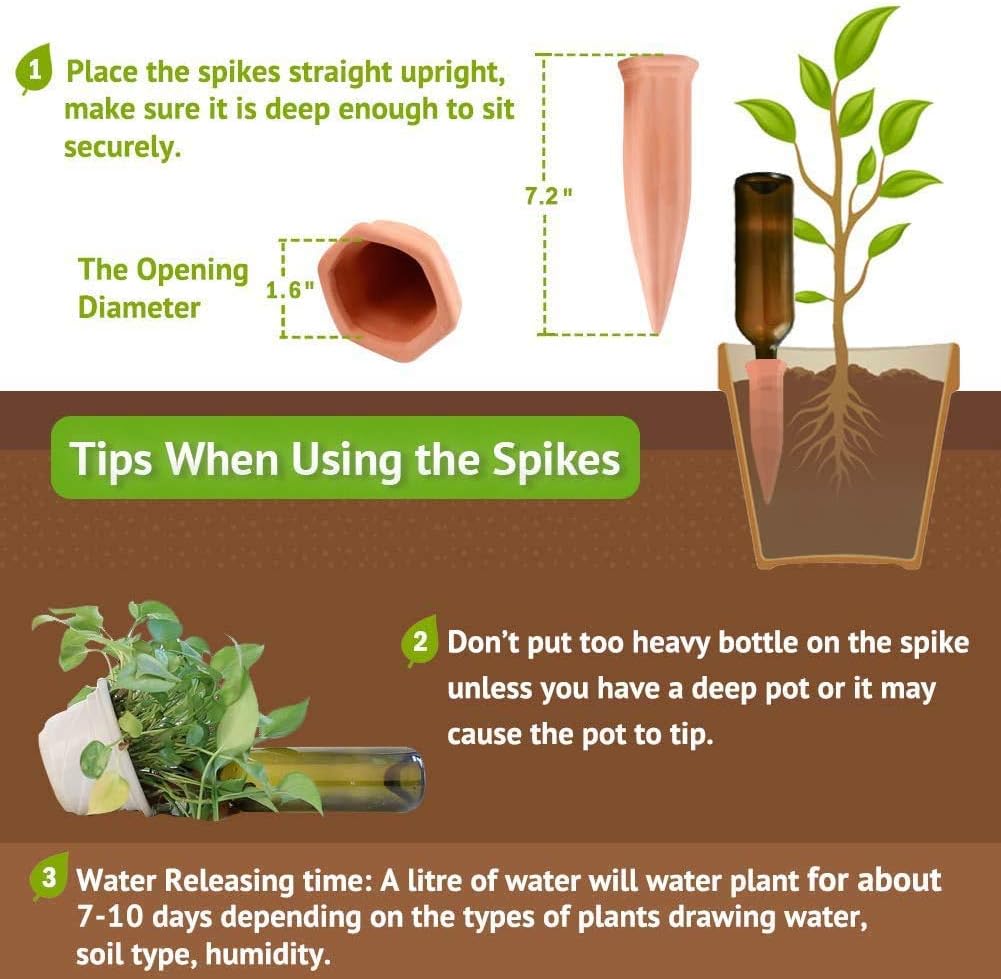 Automatic Plant Waterers for Vacations, 4 Pack Terracotta Self Watering Spikes for Wine Bottles Indoor & Outdoor Plants
