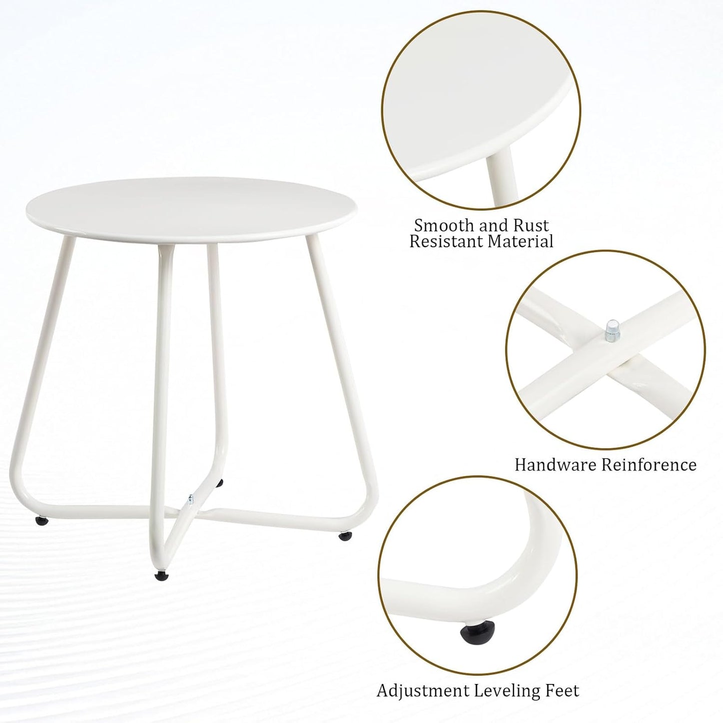 HollyHOME Round Metal Side Table, Rust-Resistant Patio Small Plant Stand, Outdoor 17.32'' Portable End Table for Balconies, Gardens, Living Rooms and Bedrooms, White