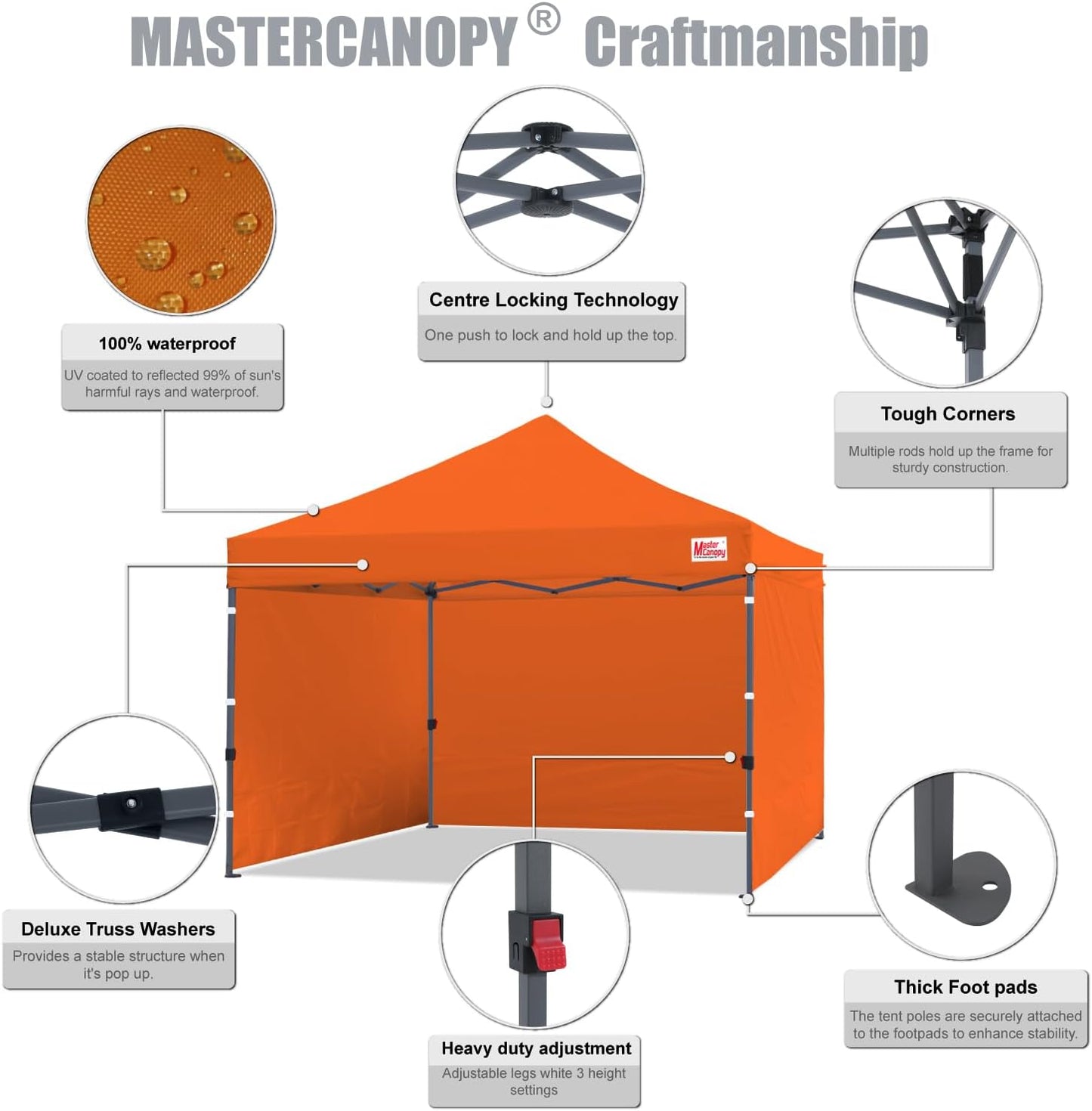 MASTERCANOPY Heavy Duty Pop-up Canopy Tent with Sidewalls (10x10,Orange)