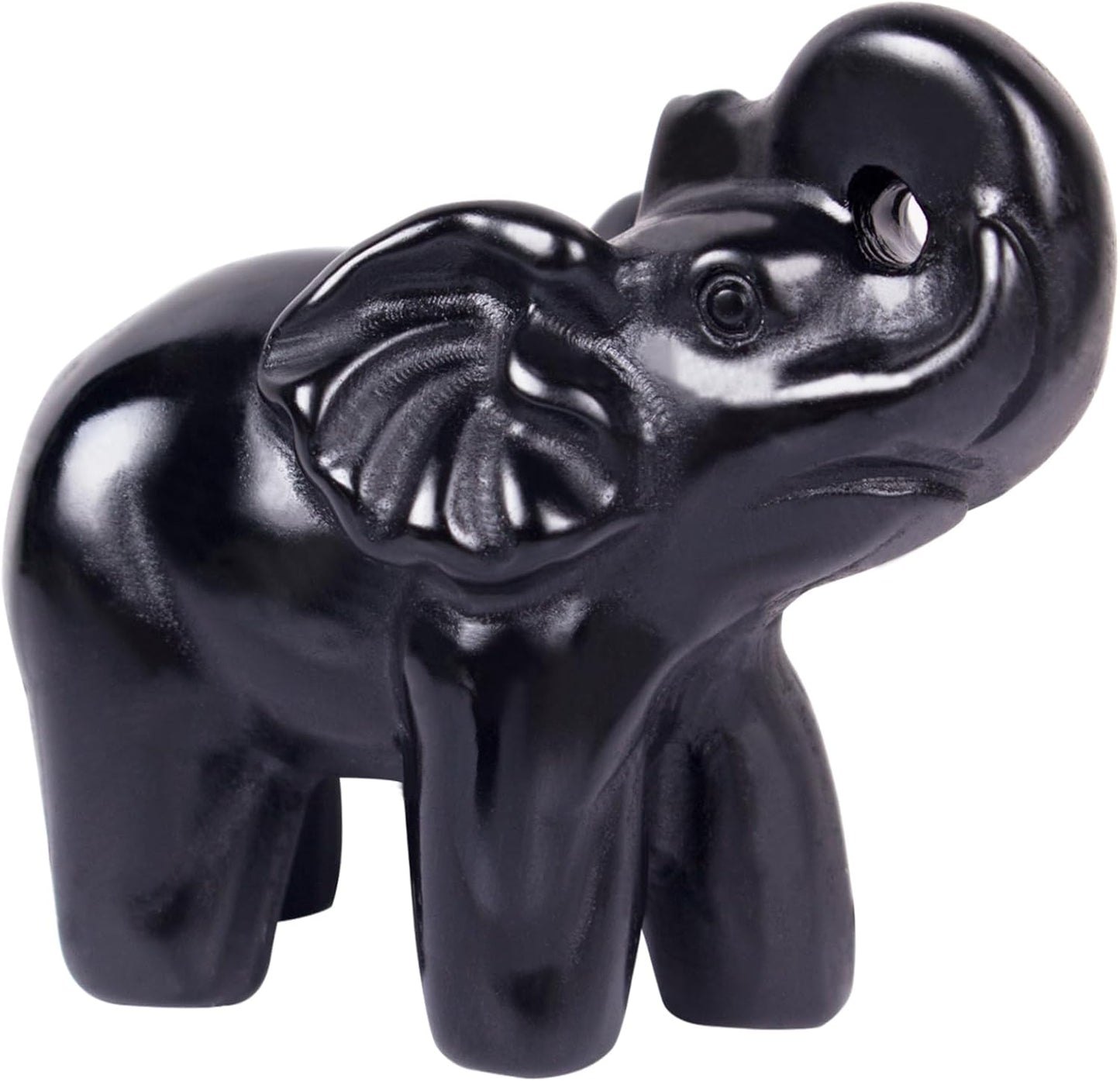 2 Inch Black Obsidian Crystal Elephant Sculpture Handcrafted Healing Stone Animal Figurine Spiritual Home Decor Lucky Charm Gift for Wealth Success Positive Energy and Meditation Lovers