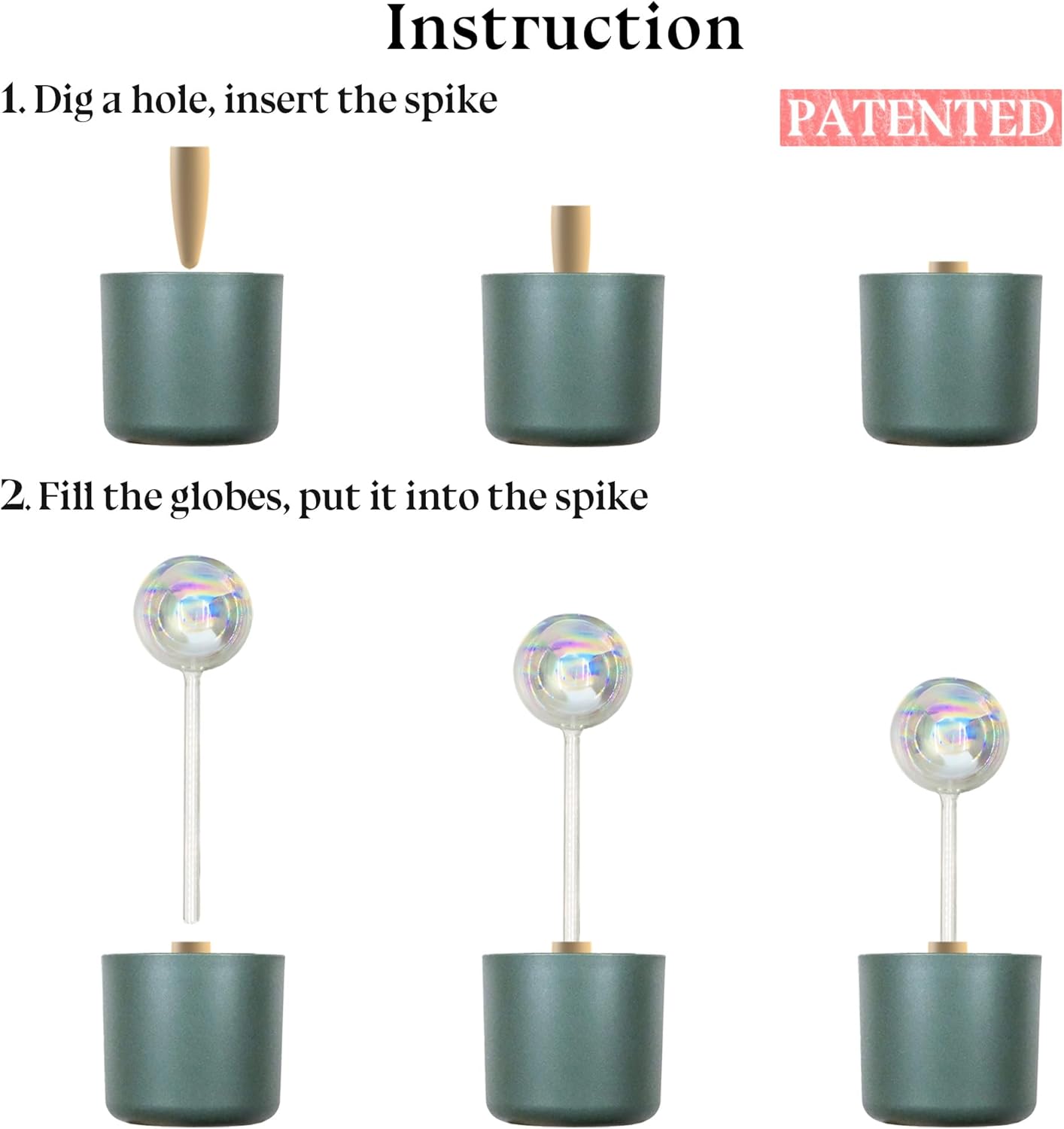 2 Pack Non-Clogging Iridescent Ball Plant Watering Globes with Terracotta Spikes, Hand Blown Glass Self Watering Planter Insert Plant Watering Devices Bulbs for Indoor and Outdoor Plants