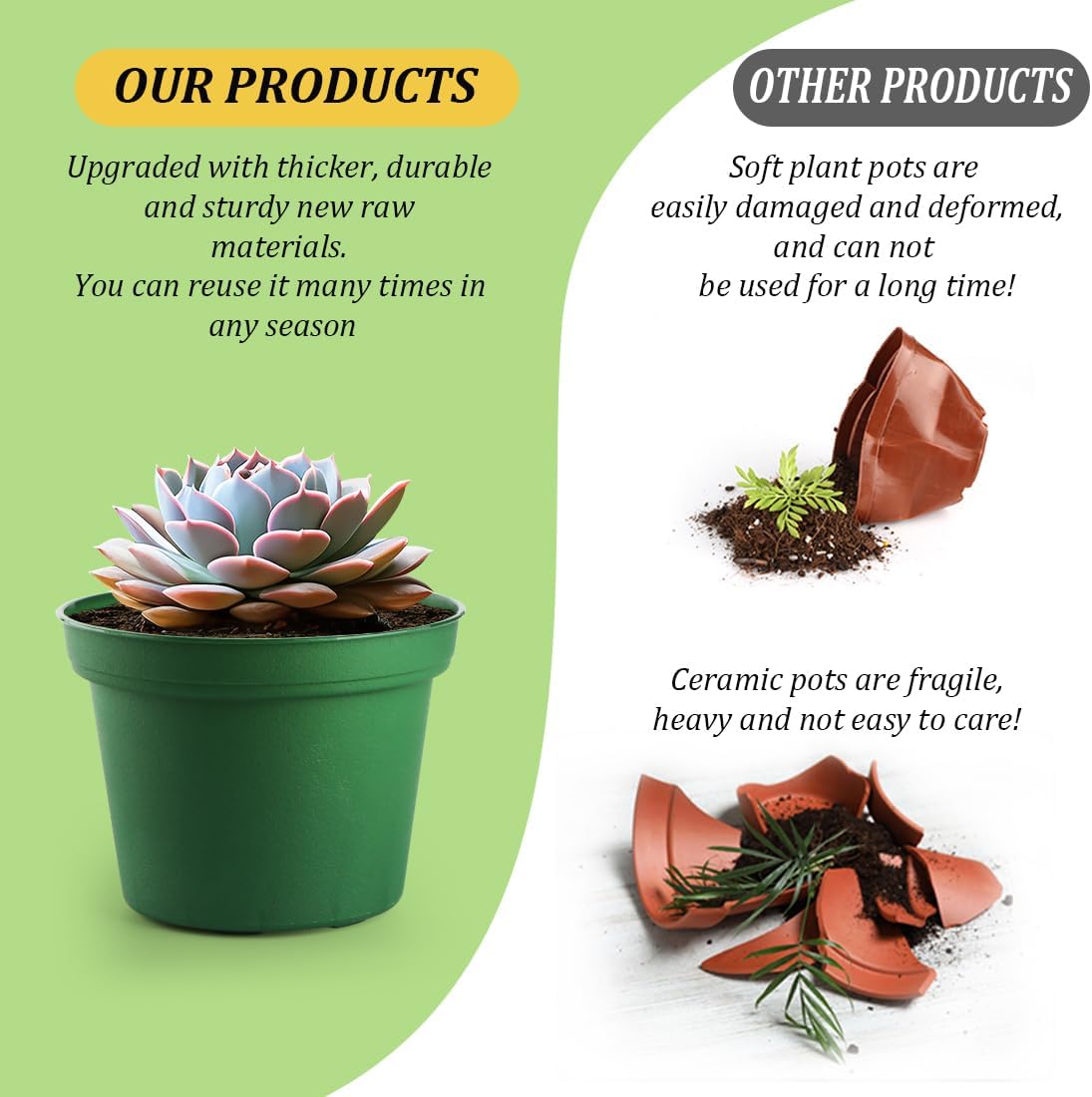 160 Pack 3 Inch Green Nursery Pots - Plastic Seedling, Seed Starter, Germination Pots with Drainage for Plants, Succulents, Flowers, Transplanting Gardening Gifts