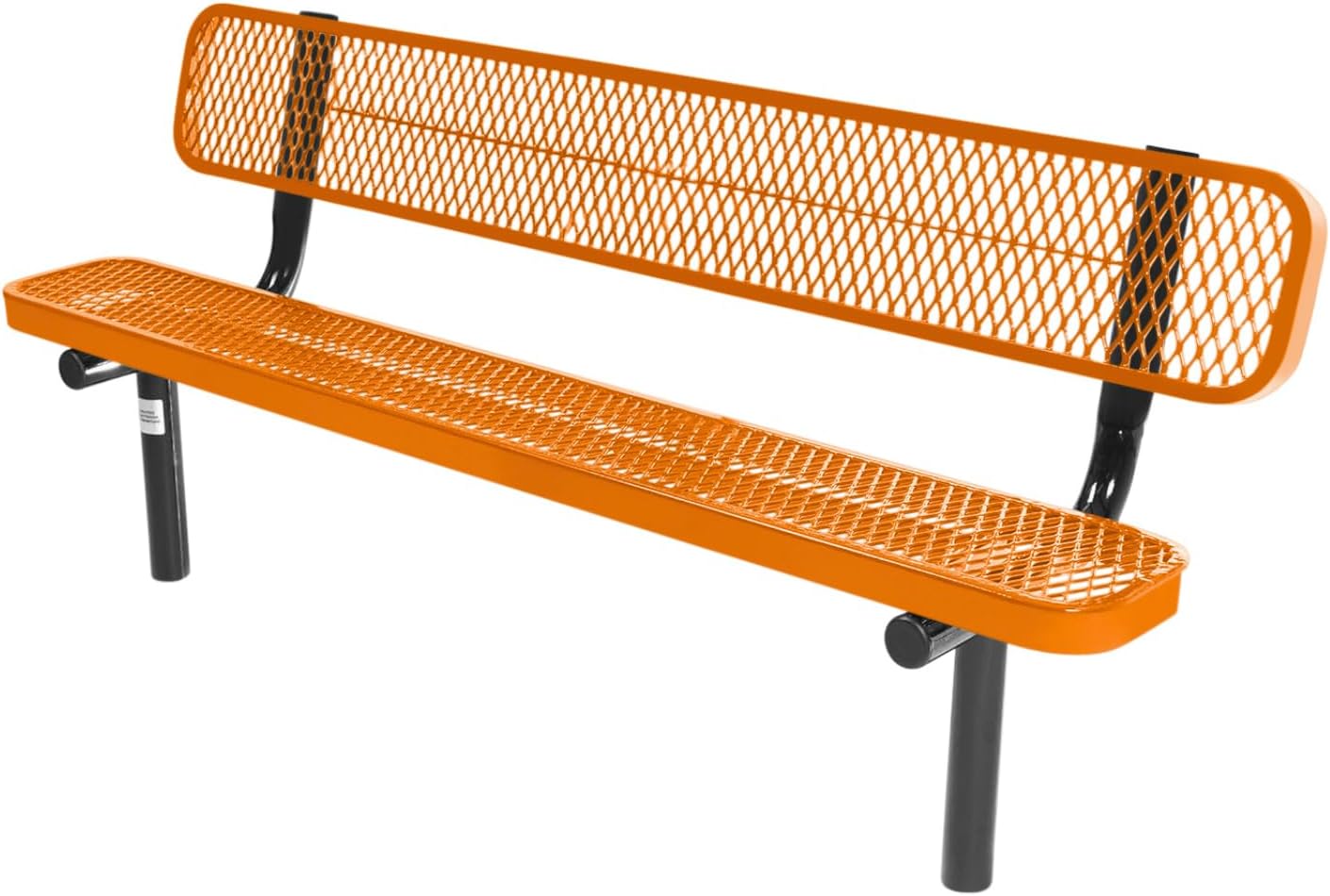 Coated Outdoor Furniture Heavy-Duty Outdoor Bench Thermoplastic Coated, Expanded Metal, Commercial-Grade Seating, Made in America (Inground with Back, 6 Ft, Orange)