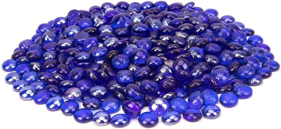 18 LB Fire Glass Beads Fireglass Drops for Gas Fire Pit Fireplace Cobalt Blue Luster Reflective Decorative Glass Gems Rocks Pebbles Stone for Vase Fillers Aquarium Fish Tank Decoration (Cobalt Blue)