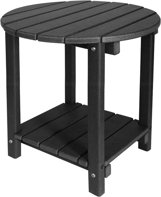 Adirondack Round Outdoor Side Table 2-Tier Storage Patio Side Table, HDPE End Tables for Backyard Pool Porch Garden Lawn (Black)
