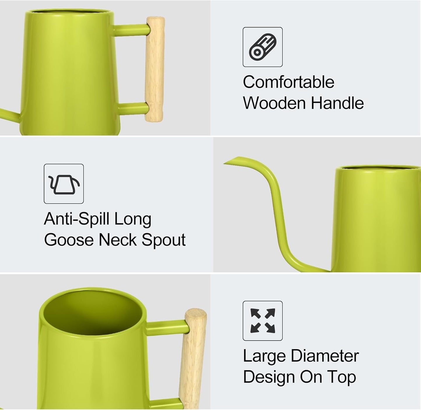 Watering Can Indoor Plants, 35 oz/1000 ml Metal Stainless Steel Watering Can Pot with Long Spout for Indoor House Plants Bonsai Outdoor Garden Flower Decorative (Bright Green)