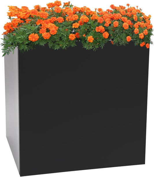 26" L x26 W x26 H Metal Flower Boxes Planter Boxes Outdoor Raised Garden Bed Indoor Outdoor Planting Bed Black Square Planter Box for Patios Lawn Yard Decor Storage