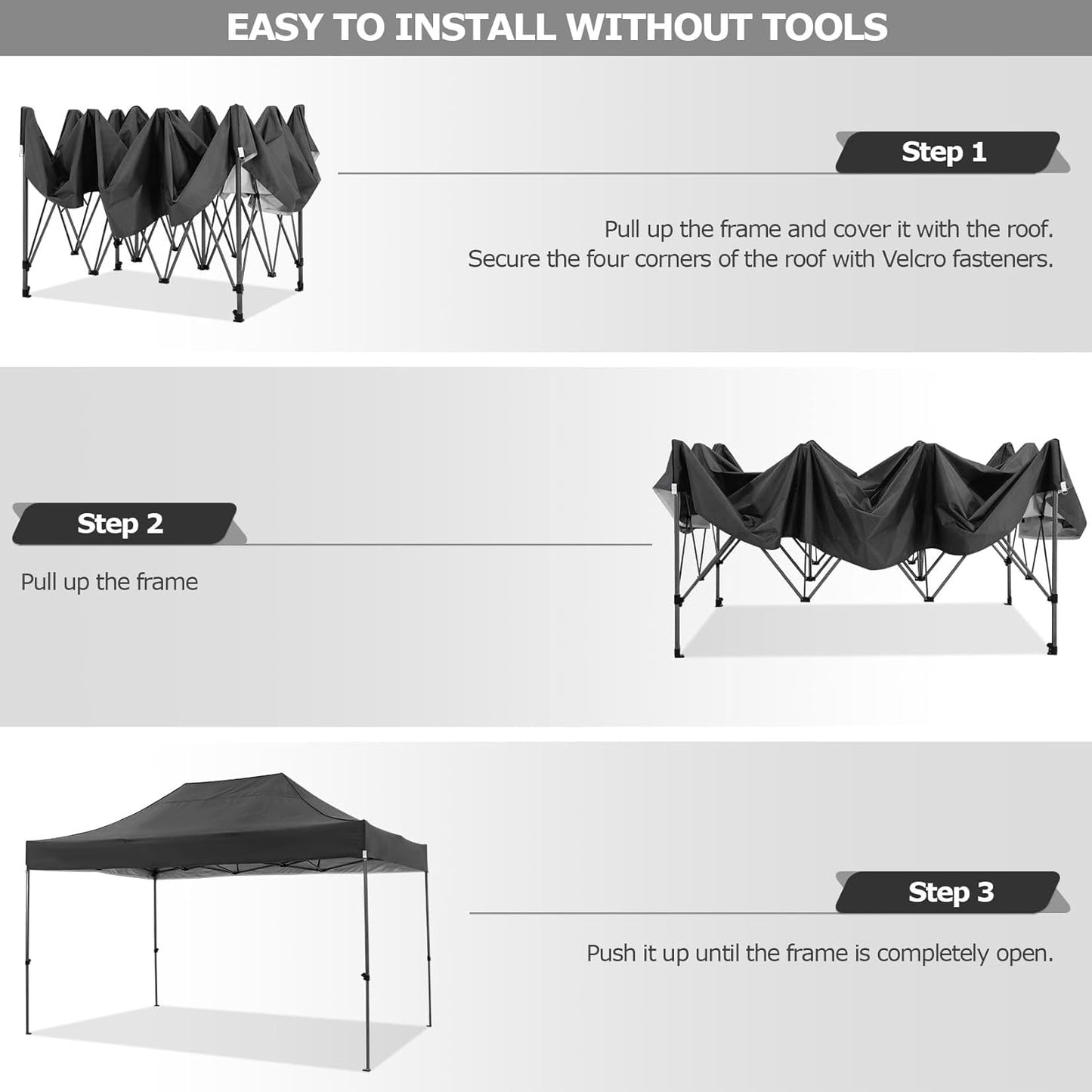 COBIZI 10x15 Pop Up Canopy Without Sidewall,Heavy Duty Canopy UPF 50+ All Season Wind Waterproof Commercial Outdoor Wedding Party Tents for Parties Gazebo with Carry Bag(10 x 15 ft Black)