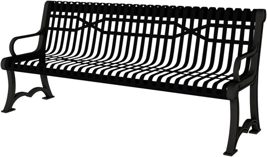 Coated Outdoor Furniture Heavy-Duty Outdoor Bench Thermoplastic Coated, Slatted Steel, Commercial-Grade Garden Bench, Made in America (Portable with Back, 4 Ft, Black)