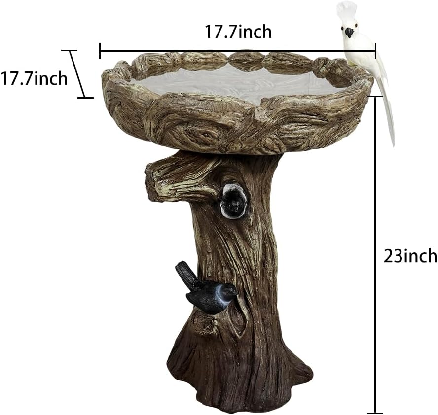 23" H Concrete Birdbath for Outdoor Garden with a Fake Bird Decor - Freestanding Trunk Like Bird Bath for Outside Garden Patio or Yard Decor