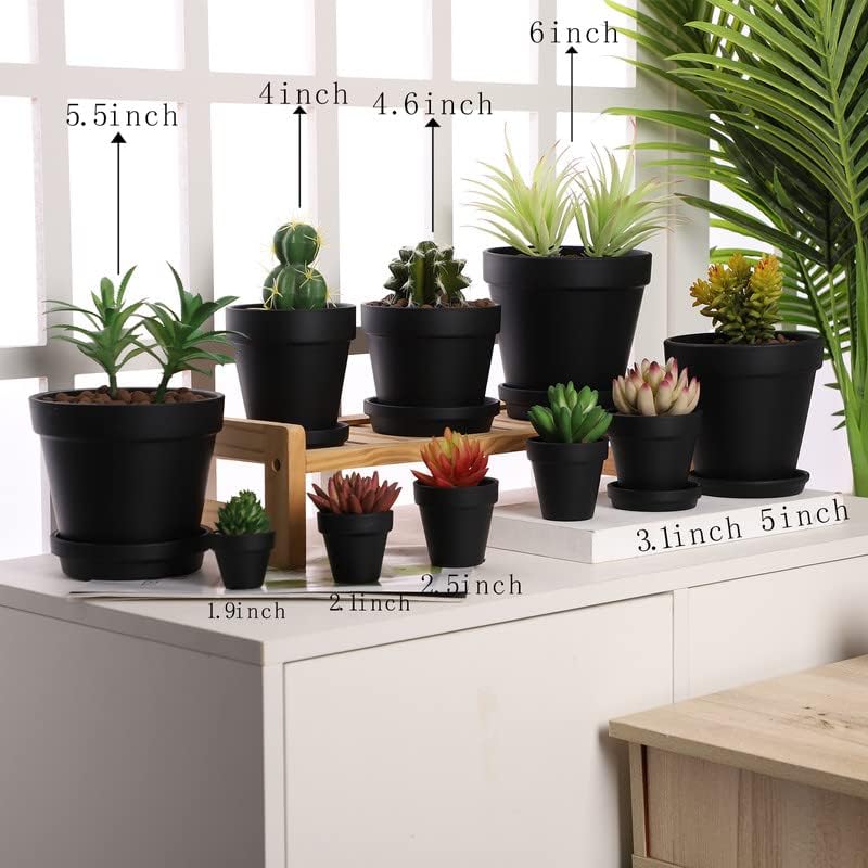 Black Terra Cotta Pots with Saucer- 6-Pack Small Terracotta Pot Clay Pots 4'' Clay Ceramic Pottery Planter Cactus Flower Pots Succulent Pot with Drainage Hole- Great for Plants,DIY Craft Projects