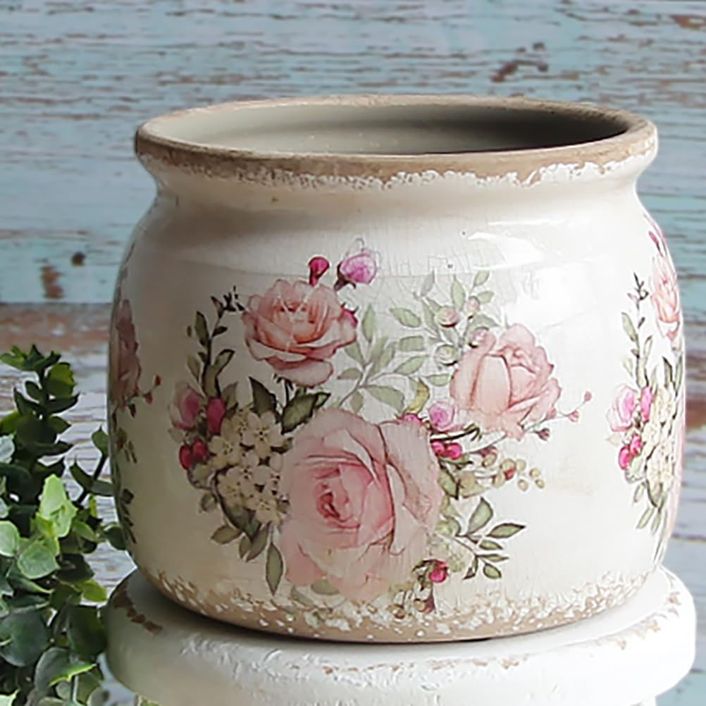 Ceramic Planters for Indoor Plants, Plant Pots with Drainage Hole, 6.29in. Flower Pots for Indoor Plants, Stylish Planters & Succulent Pots, Crackle Glaze Finish Plant Pots, Pink