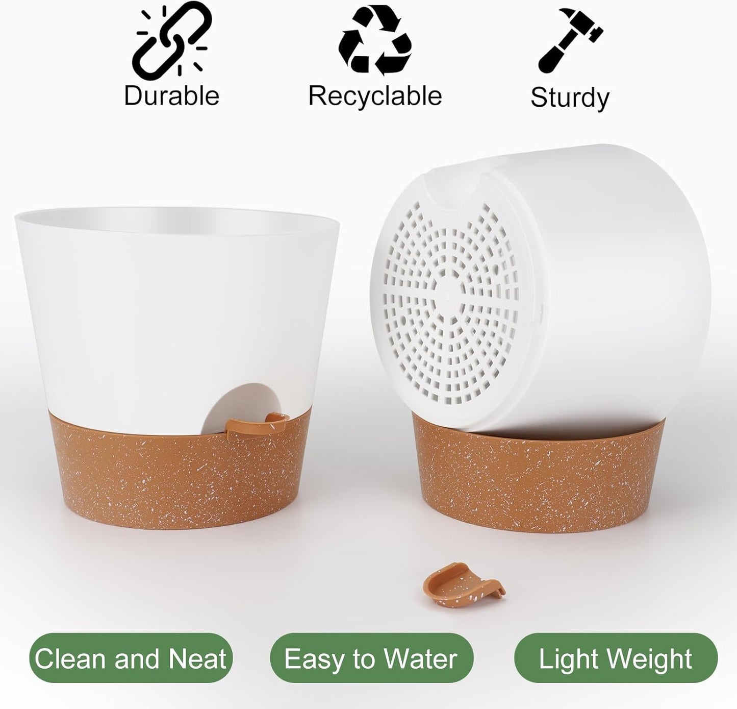 10 inch Plant Pots, Self-Watering Planters with Drainage Holes & Saucers for Indoor and Outdoor Plants (2-Pack,White