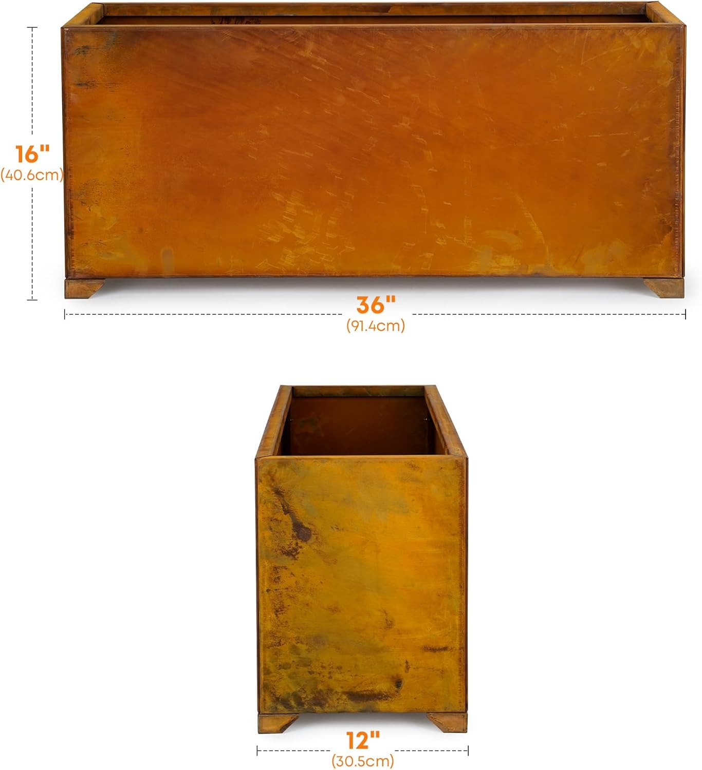 Stanbroil Corten Steel Planter Box for Outdoor Patio - 36 X12 X16 Inch Large Rectangular Metal Planter Box with Natural Rusty and Drainage Holes for Raising Flower, Plants
