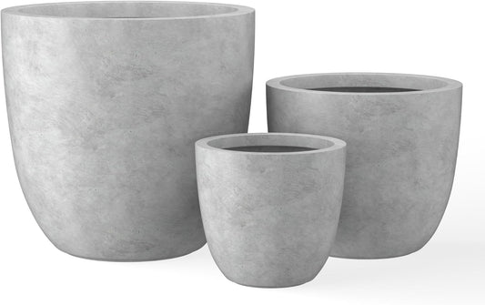 Kante 18",14",10" Dia Concrete Round Planters (Set of 3), Outdoor Indoor Large Planter Pots with Drainage Hole and Rubber Plug for Home Patio Garden, Natural Concrete