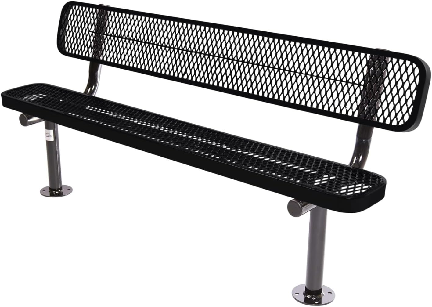 Coated Outdoor Furniture Heavy-Duty Outdoor Bench Thermoplastic Coated, Expanded Metal, Commercial-Grade Seating, Made in America (Surface with Back, 6 Ft, Black)