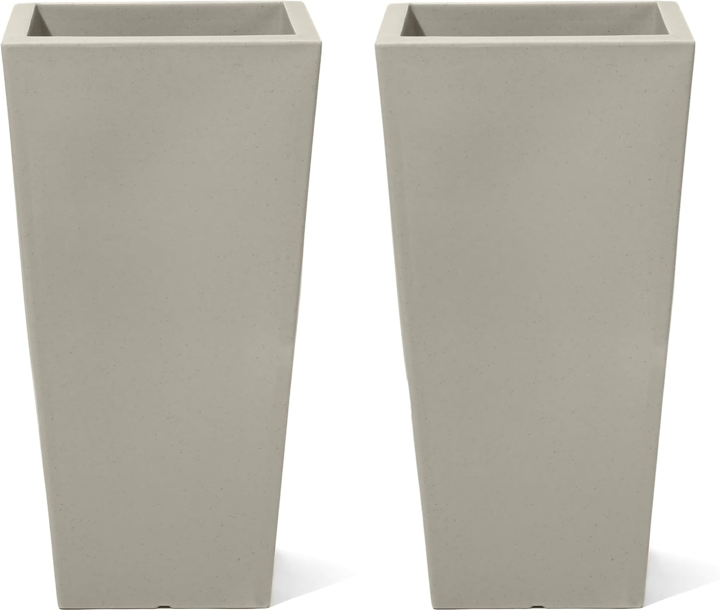 Step2 Tremont Tall Square Planter Pot, Large Outside All-Season All-Weather Gardening Pot for Patio and Front Porch, Concrete, 2-Pack