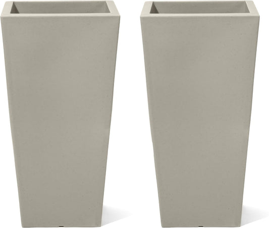 Step2 Tremont Tall Square Planter Pot, Large Outside All-Season All-Weather Gardening Pot for Patio and Front Porch, Concrete, 2-Pack