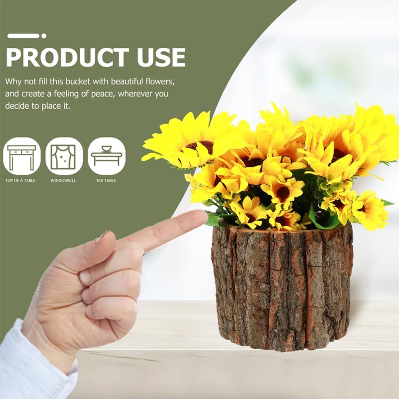 Housoutil 3PCS Wooden Bark Flower Pots, Rustic Farmhouse Planters, Light Brown Log Plant Containers, 3.54x3.54x3.14 Inch, Ideal for Succulents, Cacti, Home and Garden Decor, Weddings, and Holidays