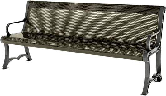 Heavy-Duty Outdoor Bench Thermoplastic Coated, Punched Steel, Commercial-Grade Garden Bench, Made in America (Portable with Back, 4 Ft, Textured Gold Vein)