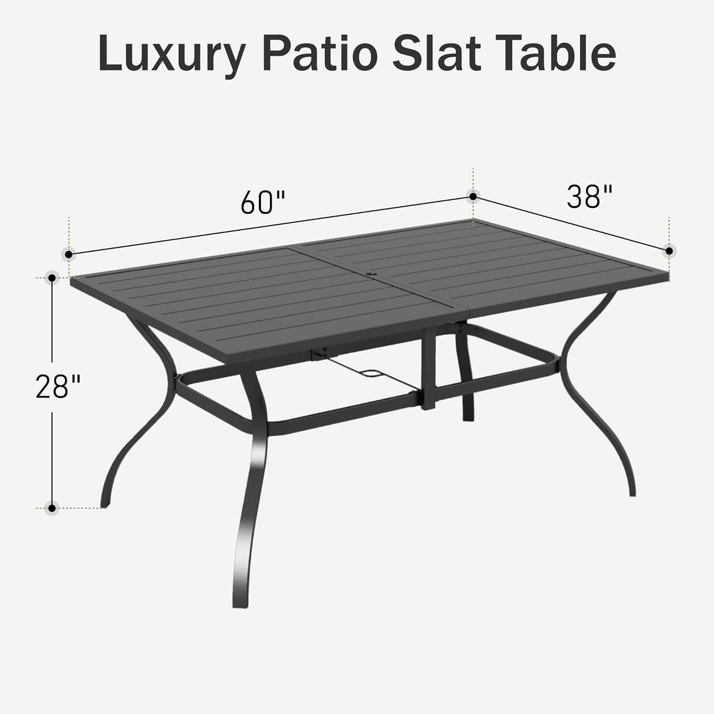 PHI VILLA Outdoor Dining Table for 6, 60" Long Rectangular Metal Wrought Iron Table with Umbrella Hole, All-Weather Large Furniture for Patio, Backyard, Porch