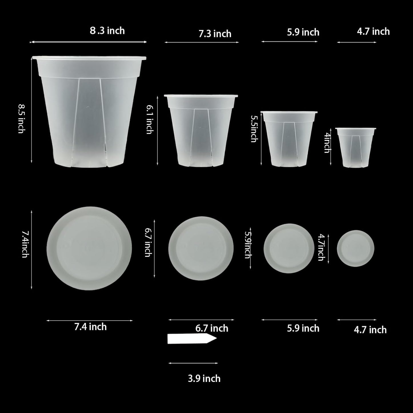 Large Clear pots for Plants, 8 pcs 5/6/7/8 inch Thick Plastic Nursery pots for Plants with Drainage Holes for Monstera Plant Live,Succulents etc - Indoor and Outdoor use