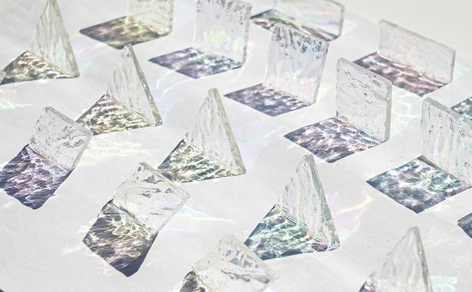 Iridescent Textured Cathedral Glass Mosaic Tiles, 200g Transparent Stained Glass Pieces for Mosaic Art, Pre-Cut for Handmade Crafts, Clear