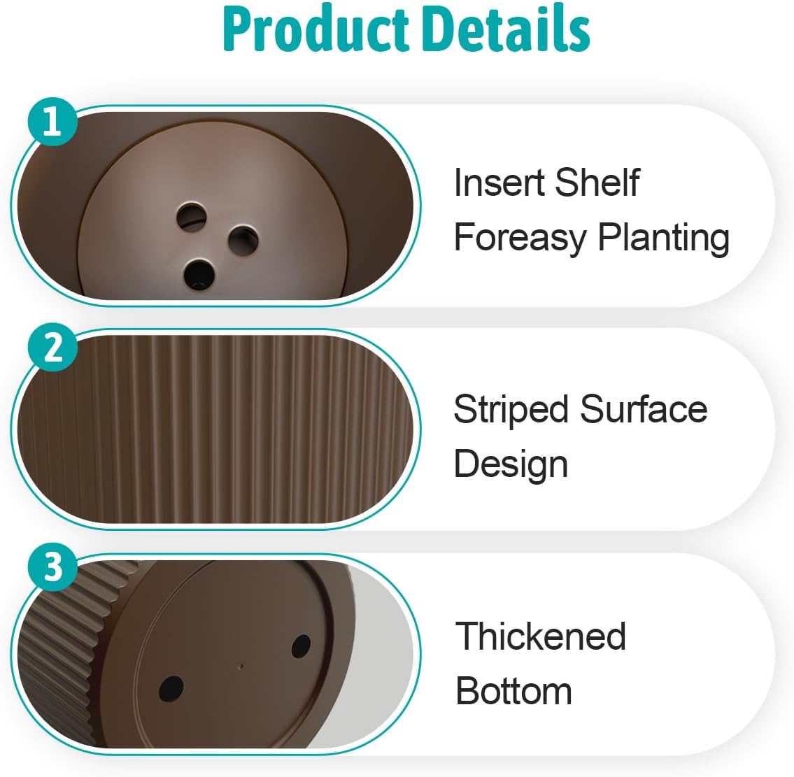 23.6" Tall Outdoor Planters, Set of 2 Large Plastic Flower Pots for Indoor & Outdoor Use, Modern Striped Decorative Garden Planters with Drainage Holes for Patio, Porch, Balcony, Brown