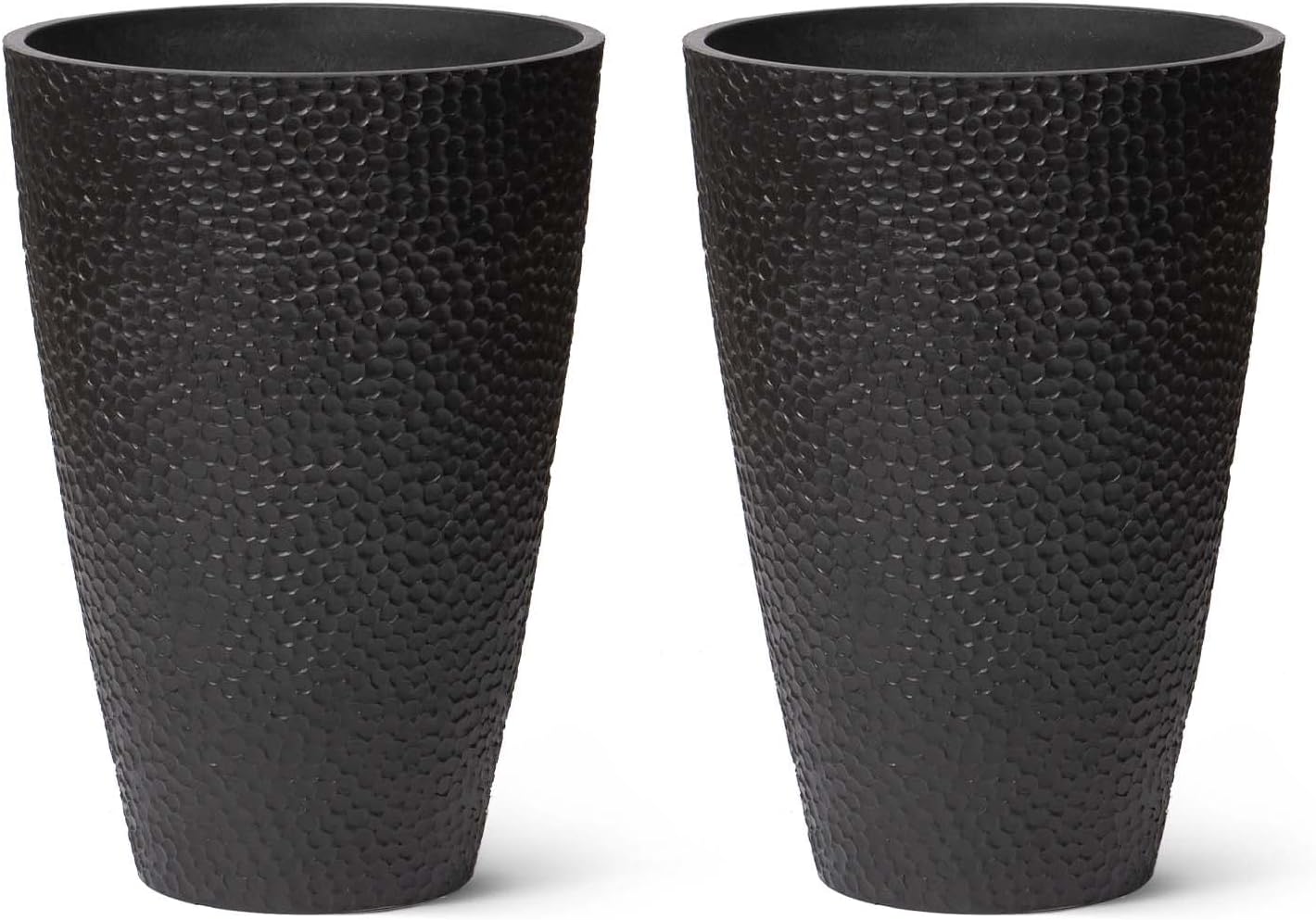 LA JOLIE MUSE 20inch Tall Black Planters Set of 2,Large Planters for Outdoor Plants,Flower Containers for Front Porch, Honeycomb