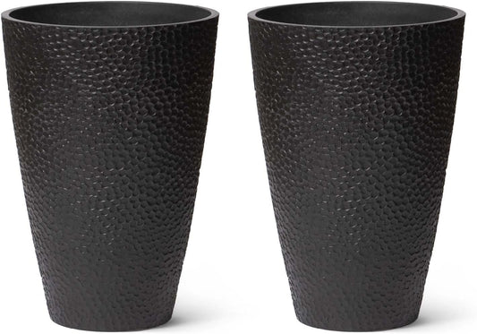 LA JOLIE MUSE 20inch Tall Black Planters Set of 2,Large Planters for Outdoor Plants,Flower Containers for Front Porch, Honeycomb