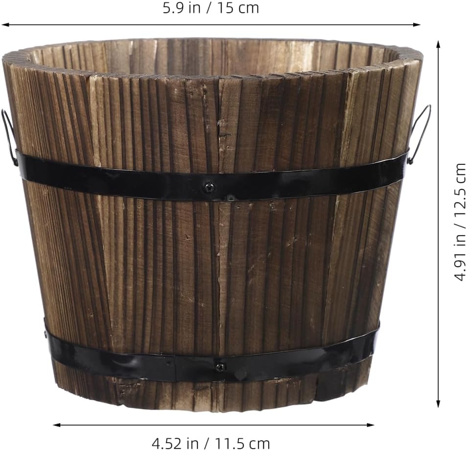 Wooden Whiskey Barrel Planter Garden Flower Pot Decor Wood Planter Plant Container Box 15x12x13cm