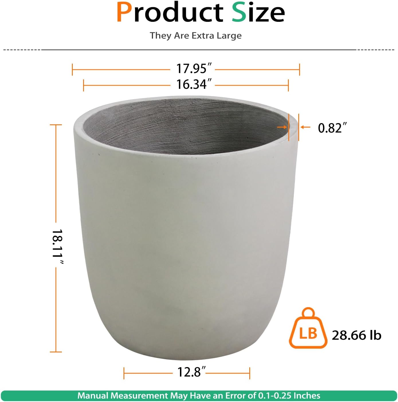 Concrete Planter Outdoor Indoor, Large Cement Plant Pots for Trees Flowers (Gray, 18 inch)